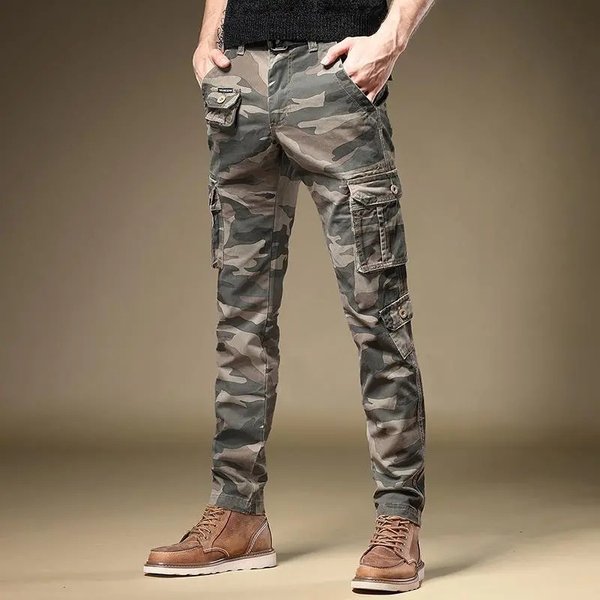 Men's Clothing Youth Spring And Autumn Camouflage Work Jeans Men's Slim Fit Skinny Foot Trendy Casual Long Pants Straight Men-image