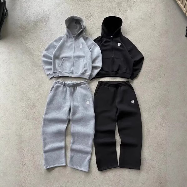 Men's Clothing Border Menswear Spring Menswear Suit, 3D Us Embroidered Style, Trendy Casual Sweatshirt Zip Up Suit-image