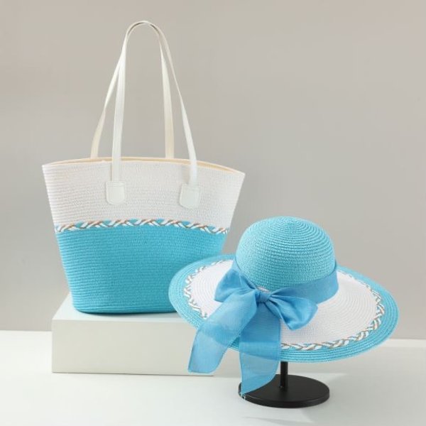 Women's Tote Bags Straw Woven Hat, Bag Set, Fashionable Seaside Vacation, Sun Protection And Shading, Large-Capacity Tote Bag For Travel-image