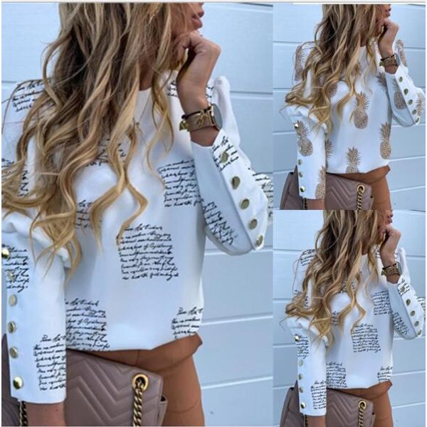 Women's Autumn And Winter Long-Sleeved Buttons Pineapple Printed Shirts Women's Shirts Women-image
