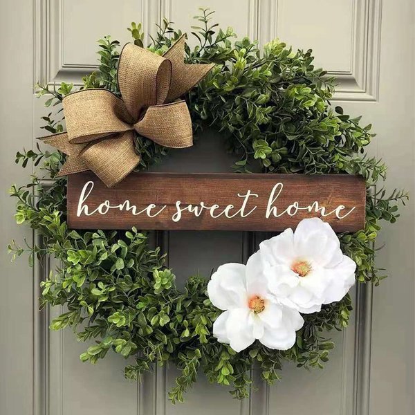 Eucalyptus & Blossom Wall Hanging – Minimalist Christmas Wreath With Greenery & White Flowers, 45cm Door Decor For Holiday Season