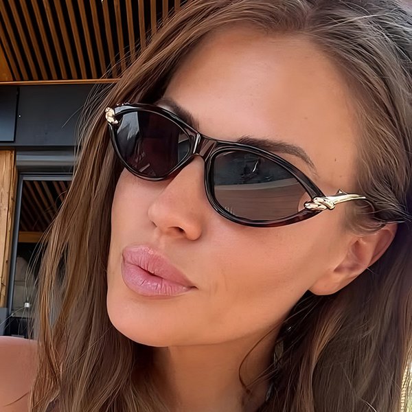 Women's Sunglasses New Summer Cat Eye Sunscreen Sunglasses, Metal Rope Knot Temple Sunglasses-image