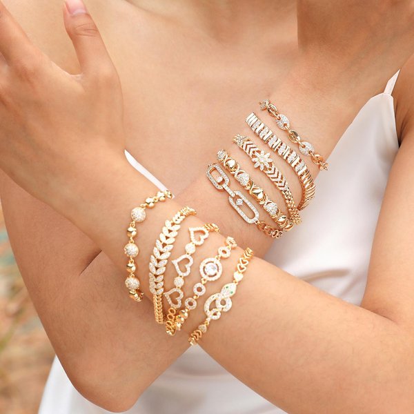Bracelets Women's Zircon Bracelet Flower Heart Shaped Round Leaf Snake Shaped Spring Water Pbr 101-image