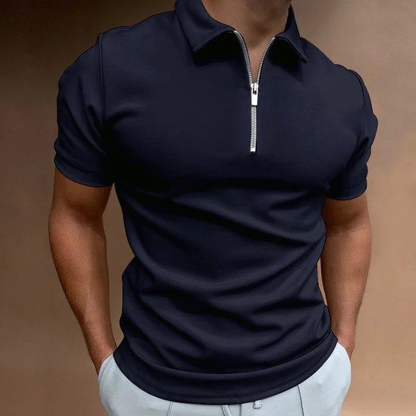 Summer Men' Solid Color Polo Shirt Short Sleeve Turn-Down Collar Zipper Thirt &For Men Caual Streetwear New Male-image