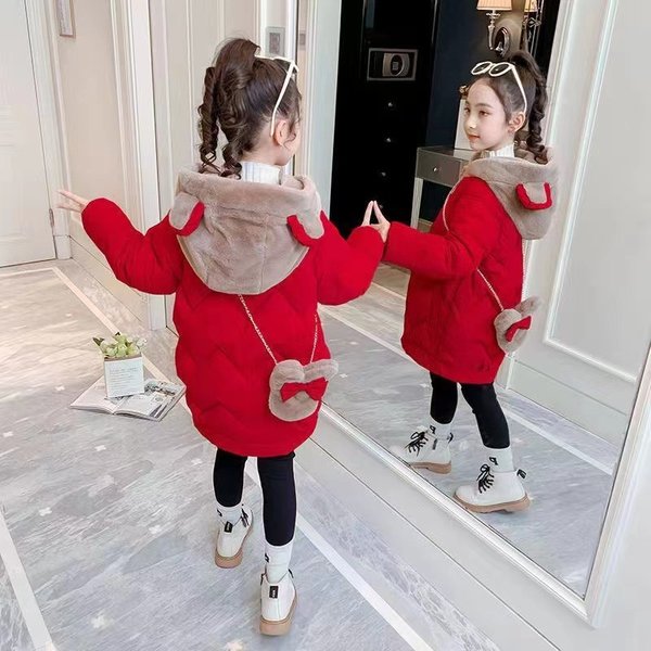 Girls' Winter Fashionable Cotton Clothes Medium Long Coats Padded Jackets for Older Children Free Bags When You Order Toddler Girls Clothing (3-7Y)