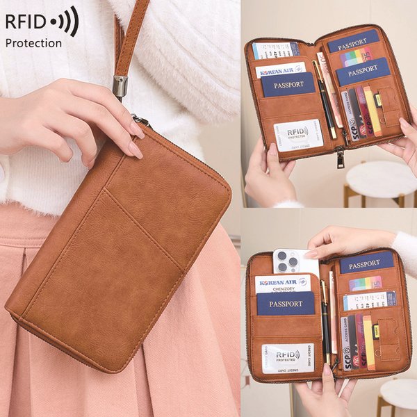 Rfid Blocking Travel Wallet With Zipper - Slim Passport Holder Multi-Functional Credit Card Organizer, Waterproof & Anti-Theft Document Pouch-image