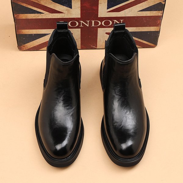 Men's Style One-pedal Polished Soft Leather Men's Boots Medium Top Short Boots Men's Shoes Martin Boots