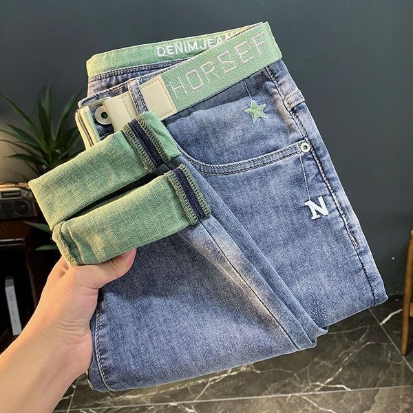 Men's Clothing High-end Embroidered Men's Jeans Spring And Autumn Korean Version Slim-fitting Skinny Pants Washed Versatile Casual Long Pants