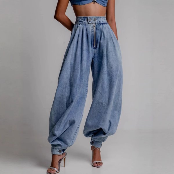 Women's Clothing New Spring And Summer High Waist Zipper Loose Jeans Women's Retro Balloon Pants Casual Trousers