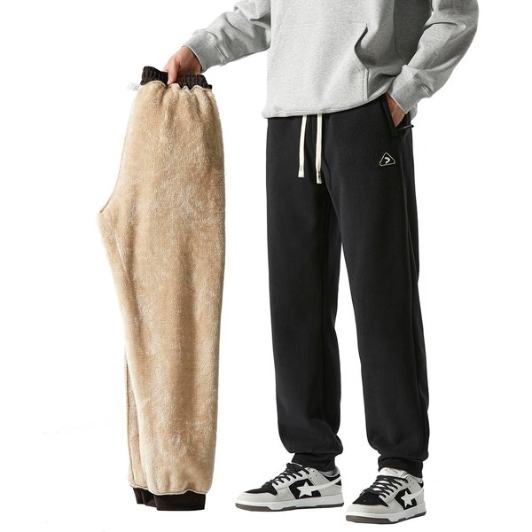 Men's Winter Warm Fleece Lined Sweatpants, Drawstring Leg Opening, Jogger Pants-image