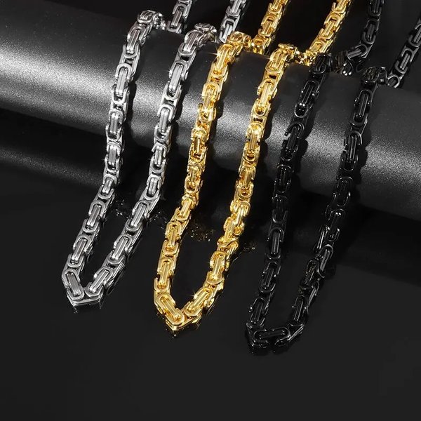 Stainless Steel Byzantine King Chain Necklace Men S Punk Domineering Hip Hop Rock Locomotive Riding Accessories-image