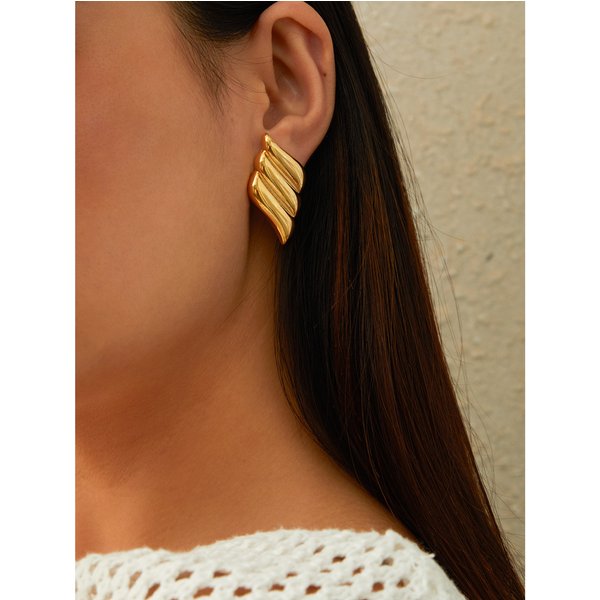 Brass Gold-Plated Earrings Studs Ins Internet Celebrity High-End Simple Geometric Texture Ear Jewelry-image