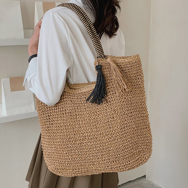 Straw Weave Tassel Tote Summer Beach Bags for Women 2022 Large Capacity Fashion Shoulder Bag Lady Handbags and Purses