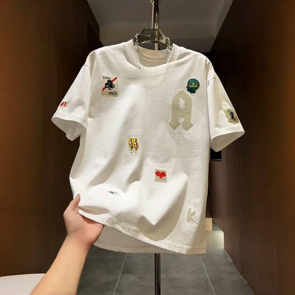Men's Crew Neck T-Shirt Short Sleeve Stylish Casual Top Fashionable Versatile Simple Letter Design Summer New-image
