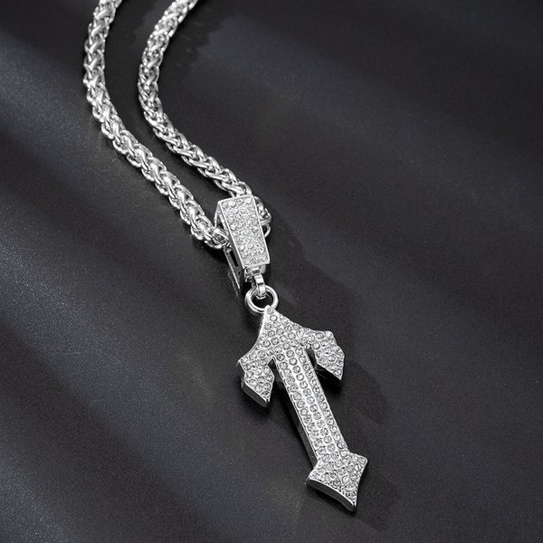 Hip Hop Diamond Studded Letter Necklace Pendant Popular European And American Item Big Sword Letter Long Men's Trendy Chain
