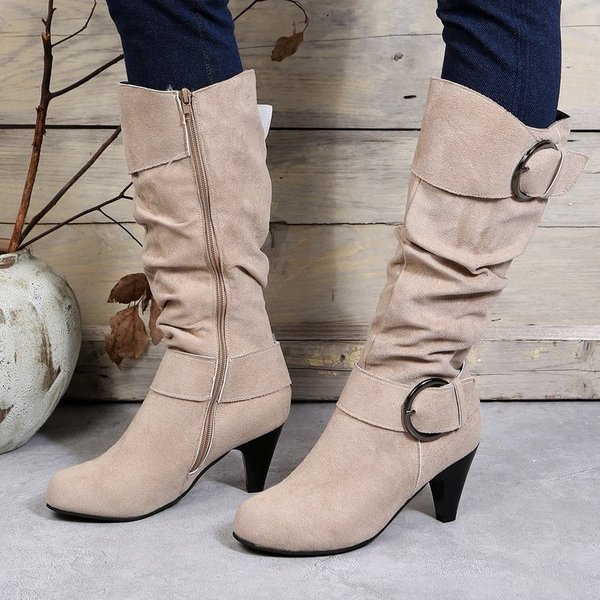 Fall and winter boots new knee-short mid-boot suede high heels size 40-43 belt buckle ankle boots
