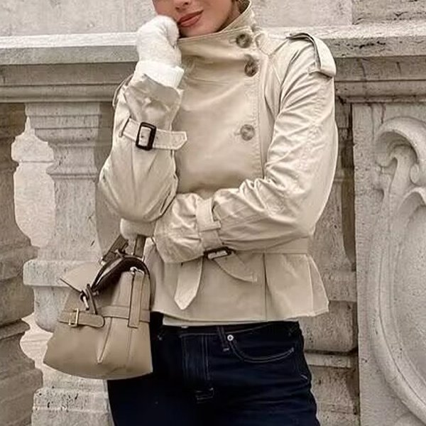 Women's Double Breasted Short Trench Coat – Stylish Autumn Outerwear, Lightweight Polyester, Classic British Style, Casual & Office Wear