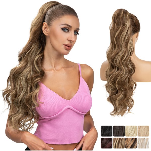 New European and American wig ponytail female long curly hair drawstring chemical fiber ponytail water ripple high temperature silk ponytails