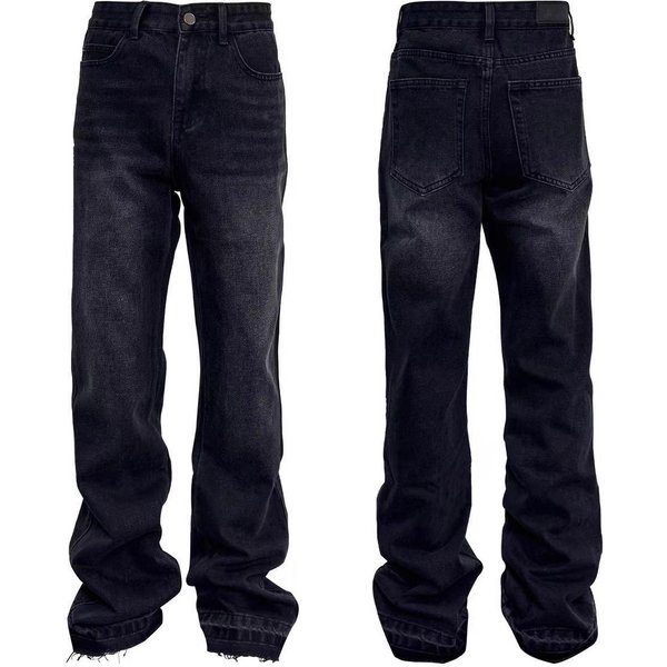 Men's Distressed Flared Jeans - Vintage Grey Cleanfit Denim With Frayed Hem, High Street Micro Bell Bottoms