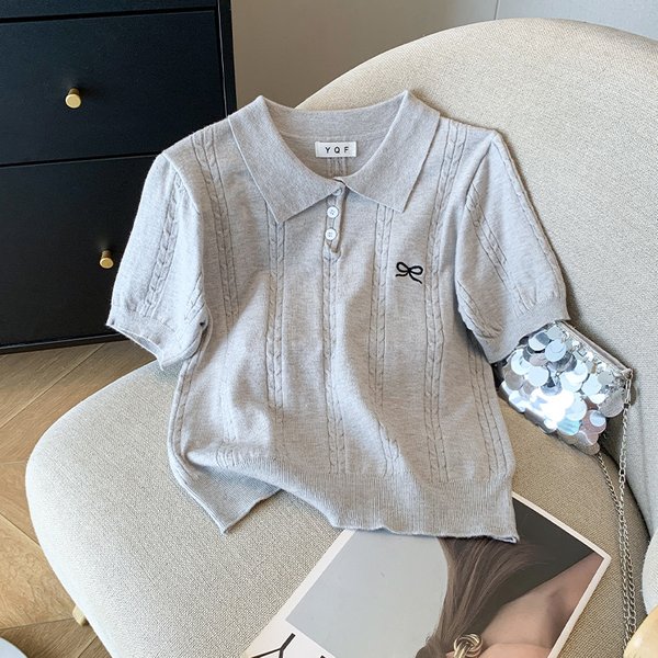 Women's Clothing Polo Collar Chic Sweater T Shirt-image