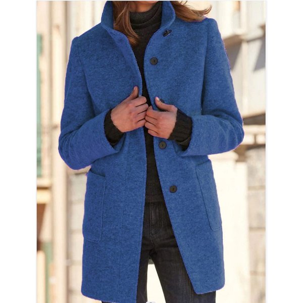 Women's Clothing autumn and winter retro buttoned stand collar woolen jacket for women