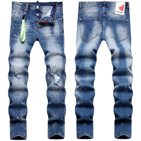 2025 Autumn New Street Trendy Men's Jeans Fashion Hanging Decoration Trend Swinging Paint Slim Fit Small Feet Mid Waist-image
