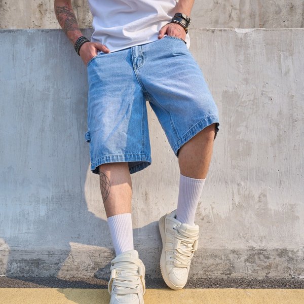 Men's Summer Shorts Stylish Casual Denim Mid-Length Tight Fit Cotton Stretch-Free Washed Streetwear-image