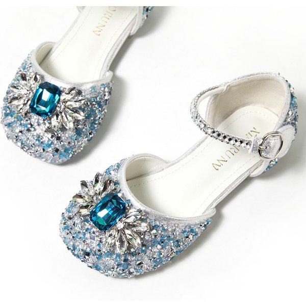 Mother & Kids Girls Sequined Princess Shoes 2024 Summer New Children's Performance Crystal Shoes Little Girls Hollow Sandals-image