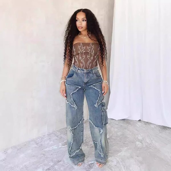 Women's Clothing Jeans Autumn And Winter New Star Tassel Raw Edge Loose Straight Casual Pants Women-image