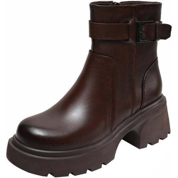 Genuine Soft Leather Martin Women, Autumn And Winter, Fleece-Lined, Warm, Korean Style, Versatile, Petite, Lightweight,
