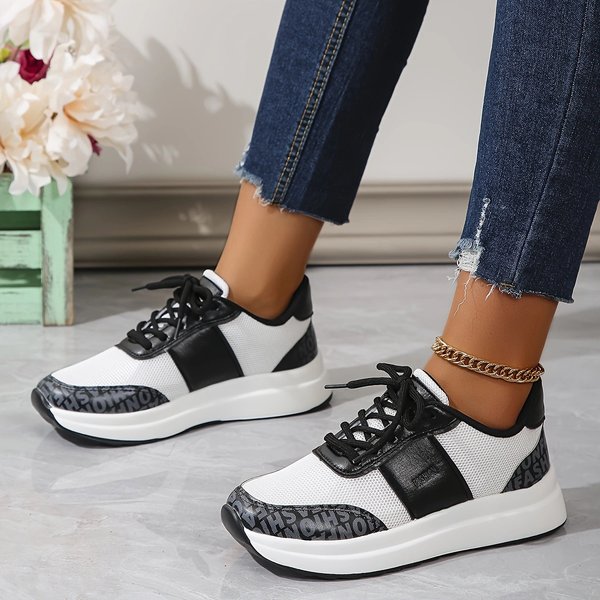 Women's casual flat sports shoes new large size lace-up medium heel large size single shoes