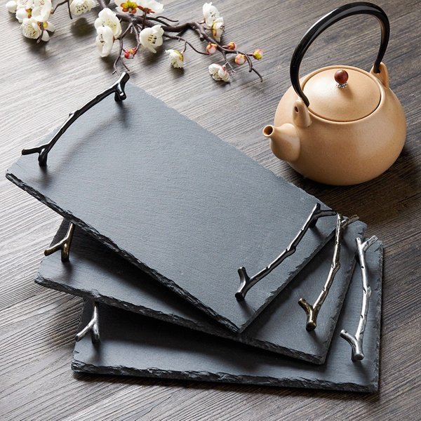 Vintage Wooden Handle Serving Tray Rustic Branch Design For Dining Room Kitchen Decorative Display Tray For Cups Bowls Tableware-image
