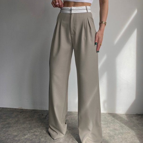 Women's Spring New Solid Color Fashion Slim Casual Pants Niche Design Mopping Suit Pants