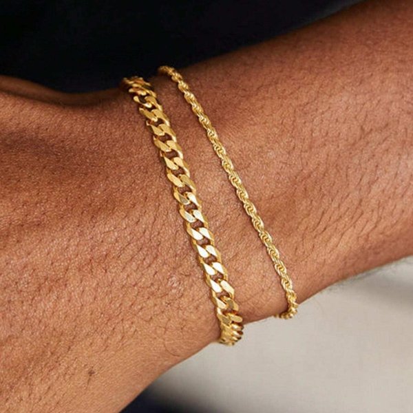 Stainless Steel Gold-Plated Fashion Gold Twisted Cuban High-End Sense Personality Men's Bracelet Versatile-image