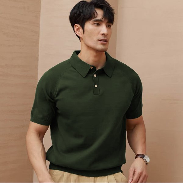 Men’s Summer Polo Shirt – Breathable & Lightweight, Business Casual (Black/Dark Charcoal/Caramel, Stretchable & Quick-Dry)