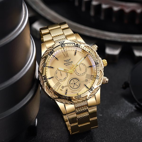 Montres Pour Hommes, Nouvelle Montre à Quartz DéContractéE, Grand Cadran, Bracelet En Acier Allié, LumièRe Bleue, Trois Yeux-image