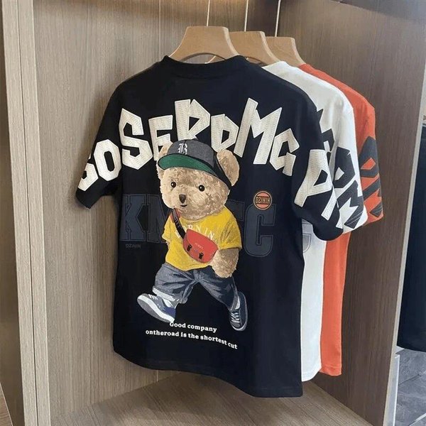 Pure Cotton Men's T-Shirt Short Sleeved Printed Trendy Brand Popular Online Style Summer Quality Top for Men