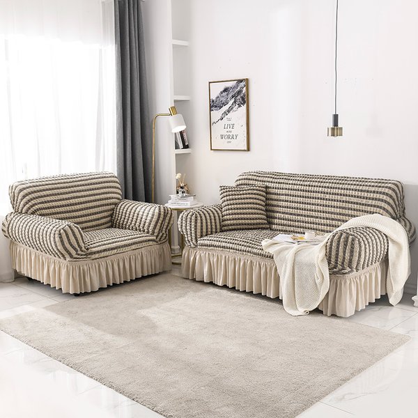 Bubble Gauze Skirt Style Sofa Cover High Weight Full Cover Elastic Sofa Cover Universal Full Cover Combination Sofa Cover Towel-image