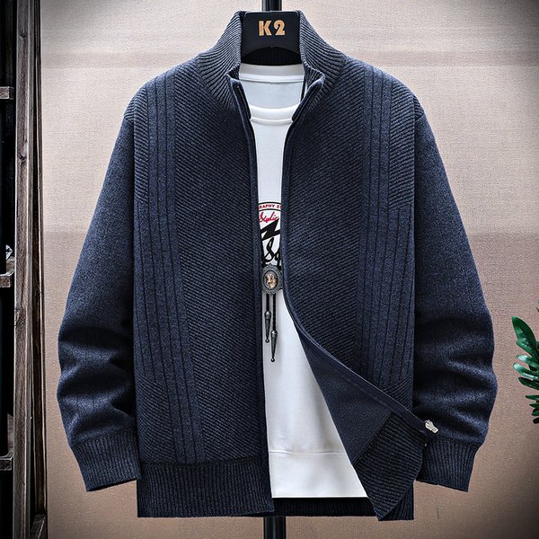 Men's Velvet-Touch Cardigan – Stand Collar, Warm & Stylish (Beige/Black-Gray/Blue-Gray, Sizes M-4XL)-image