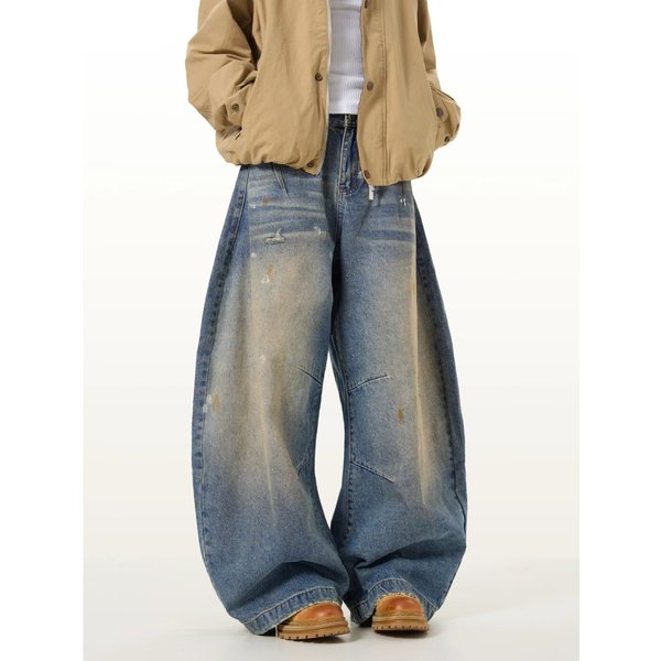 Vintage Washed Blue Relaxed Fit Jeans For Men – Baggy Streetwear Denim Pants With Stacked Hem (S-3xl, Classic Blue)