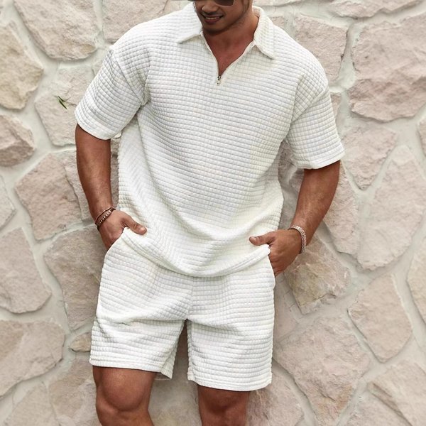 Ensemble Polo Et Short D'éTé En Tricot Gaufré Pour Homme - Tenue DéContractéE, LéGèRe Et Respirante Pour La Salle De Sport, Les Voyages Et Le Quotidien-image