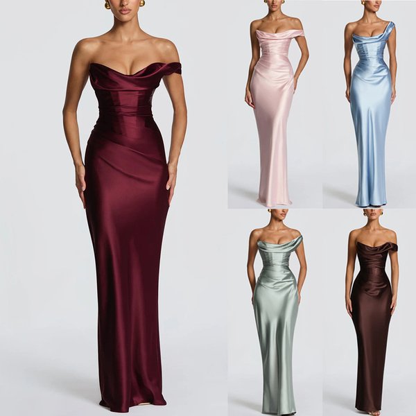 Women's Clothing Off-Shoulder Satin Puff Hip Dress For Women Style Spring/Summer INS Party Vacation Wear For Formal & Casual For Women