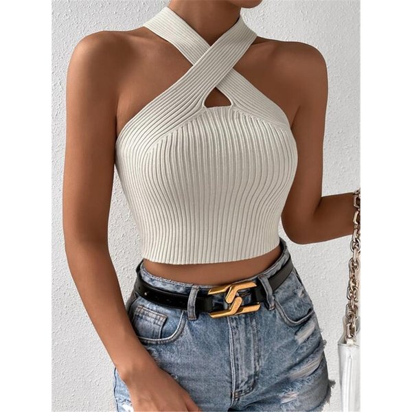 Women's Clothing New Slim Fit Cross Halter Neck Knitted Sweater Vest Top