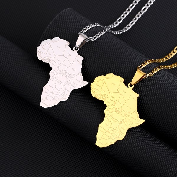 Titanium Steel Polished African Nigeria Ghana Somalia Ethnic Style African Map Country Name Pendant Necklace-image