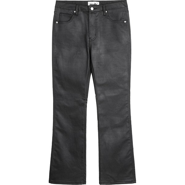 High Street Black Flared Waxed Jeans – Coated Denim Trousers With Vintage Loose Fit, Trendy & Fashionable For Men-image