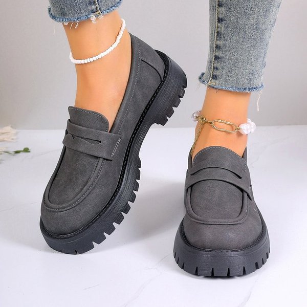 Women's British Style Slip-On Loafers With Thick Sole - Vintage Casual Flats For Everyday Wear