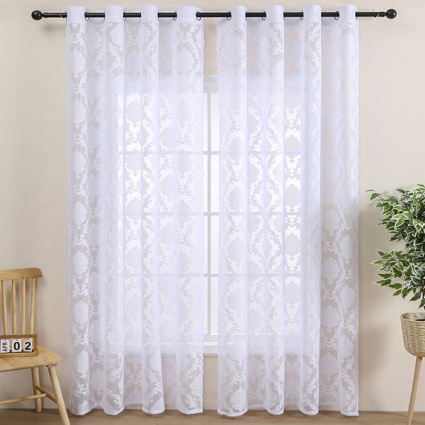 Vintage White Lace Curtains Floral Sheer Drapes For Living Room Bedroom Elegant Light Filtering Room Divider