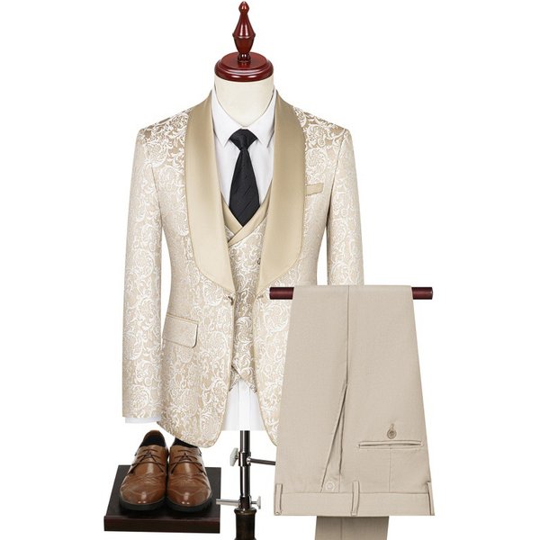 Men's Clothing Autumn And Winter New Color Matching Printed Suit Three Piece Suit Men's Jacquard Wedding Dress Stage Performance Suit-image