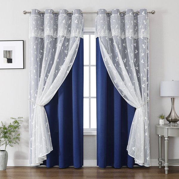 Embroidered Leaf Voile Blackout Curtains – Double Layer Sheer & Blackout Drapes For Living Room, Bedroom & Office-image