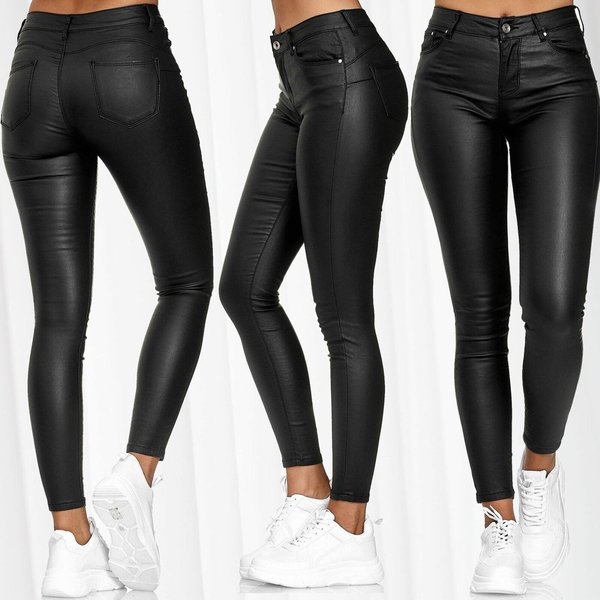 High Waist PU Leather Skinny Pants For Women - Stretchable Slim Fit Trousers, Comfortable & Stylish, Office & Casual Wear